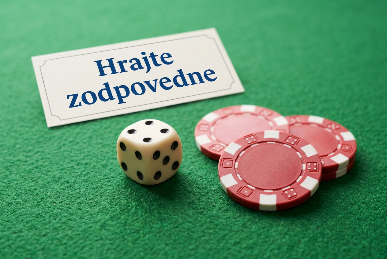 Záber na hraciu kocku a kasínové žetóny na zelenom plátne s dôrazom na zodpovednosť